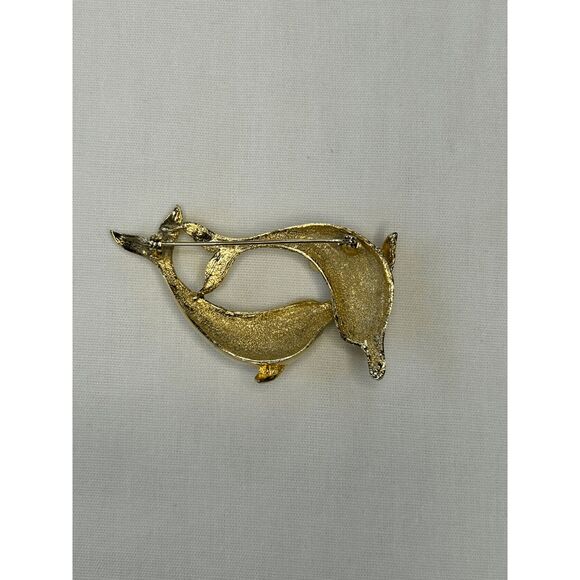 Pair of Dolphins Gold Toned Brooch/Pin Textured, Lightweight, Animals - Picture 3 of 5